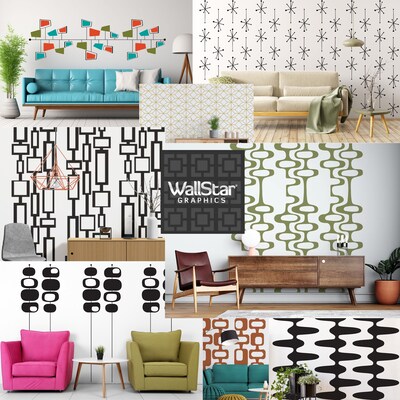 Mid Century Modern Wall Decal, Retro Decals, Geometric Wall Pattern, Hexagon Mod Shapes Wall Decal, Hexagon Decor, Mcm Decals - image3